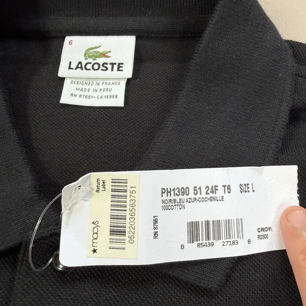 NEW Lacoste Polo Men's LARGE Sz 6 Black 100% Cotton Preppy Athleisure Streetwear - Picture 4 of 9